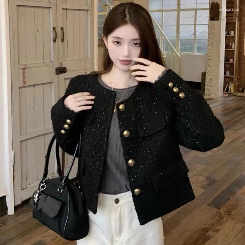 Women's Jackets Vintage Button Long Sleeve Short Jacket Spring Autumn All-match Fashion Sequined Loose Tops Elegant High Street Women