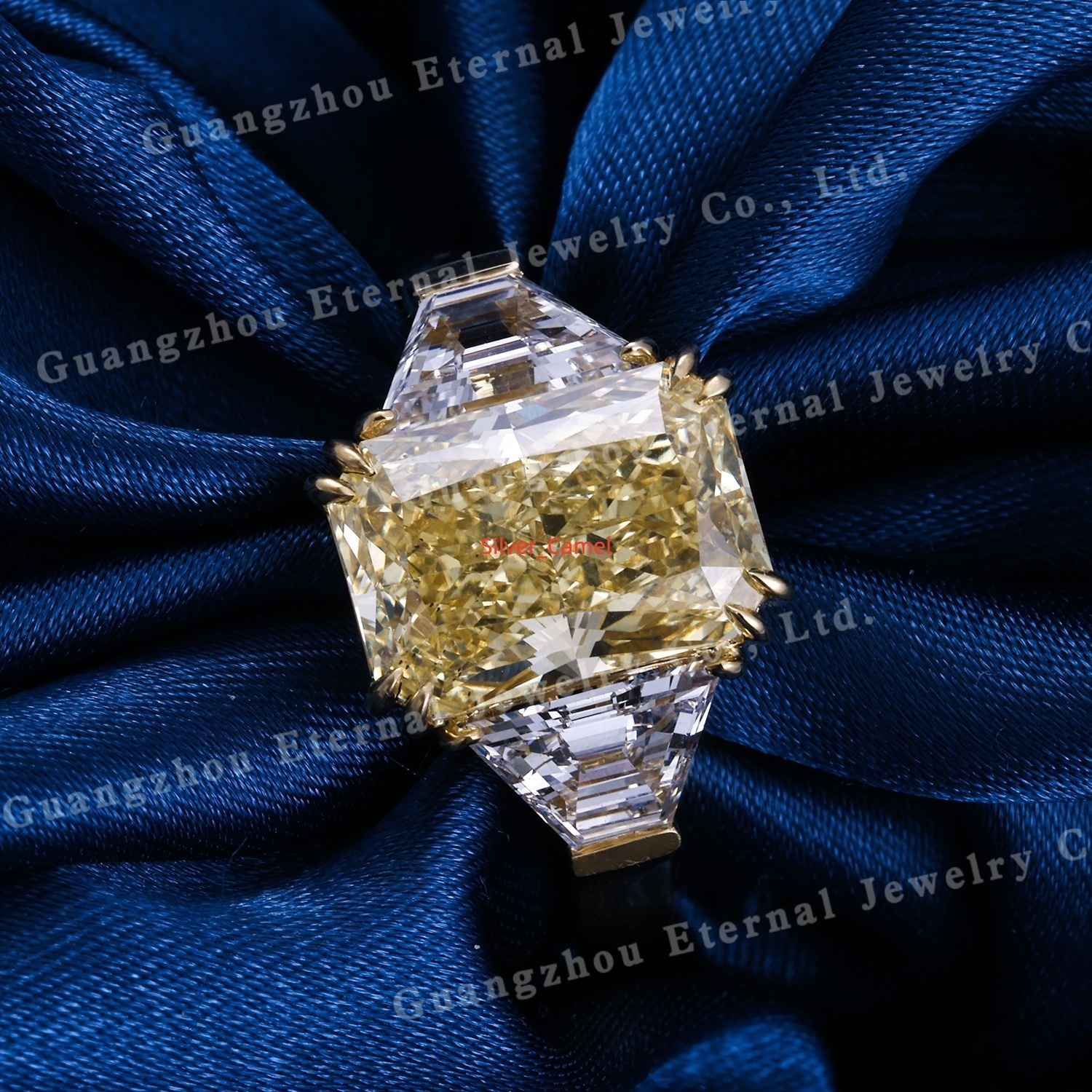 Custom Womens Fine S925 Silver 9k 10k 14k 18k Solid Gold 2ct 3ct HPHT CVD Radiant Cut Yellow Lab Grown Diamond Engagement Ring