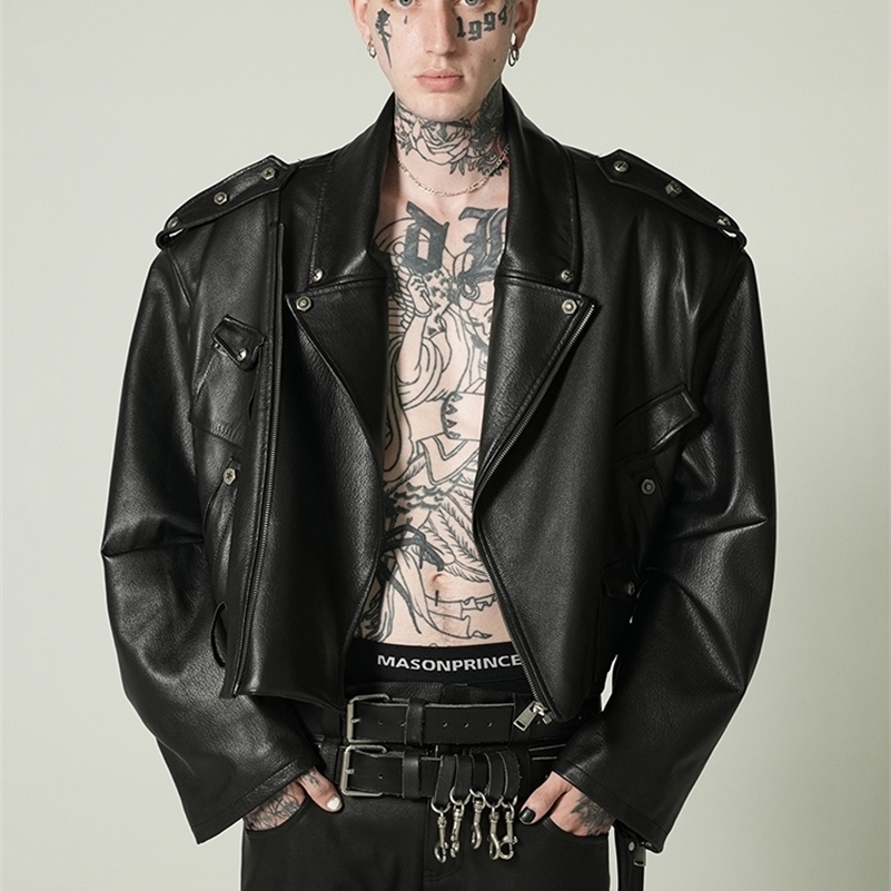 Mauroicardi Spring Autumn Cool Short Oversized Black Pu Leather Biker Jacket Men Long Sleeve er Unisex Clothes 250920