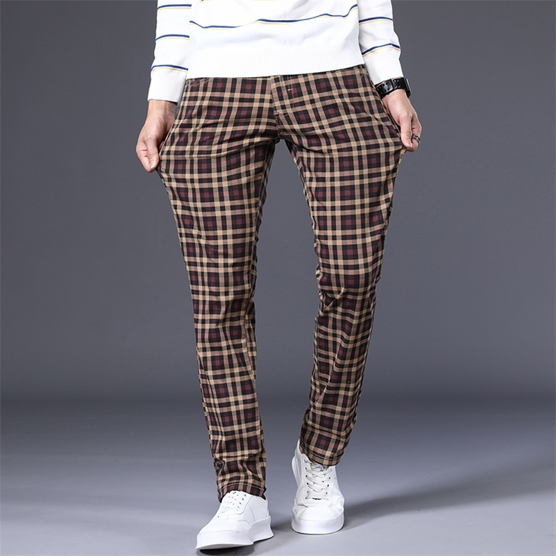 6 colors classic plaid casual pants Spring clothing highquality cotton stretch fashion young mens slim trousers 250920