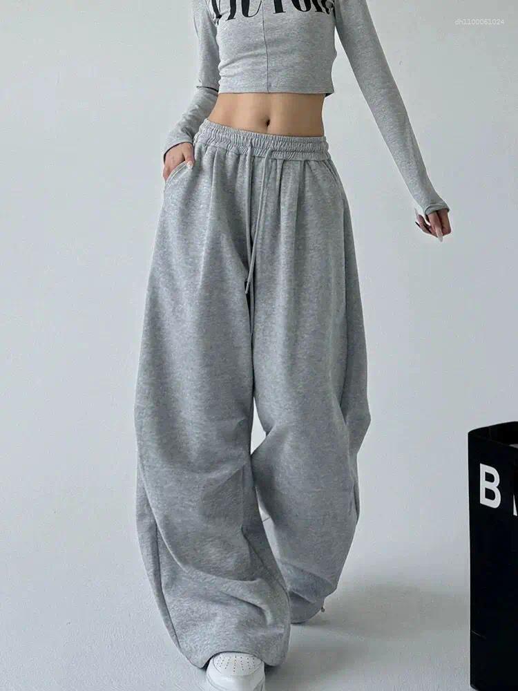 Women's Pants 2025 Harajuku Wide Leg Sweatpants Women Streetwear Baggy Oversize Gray Sports Woman Drawstring Casual Joggers Trousers