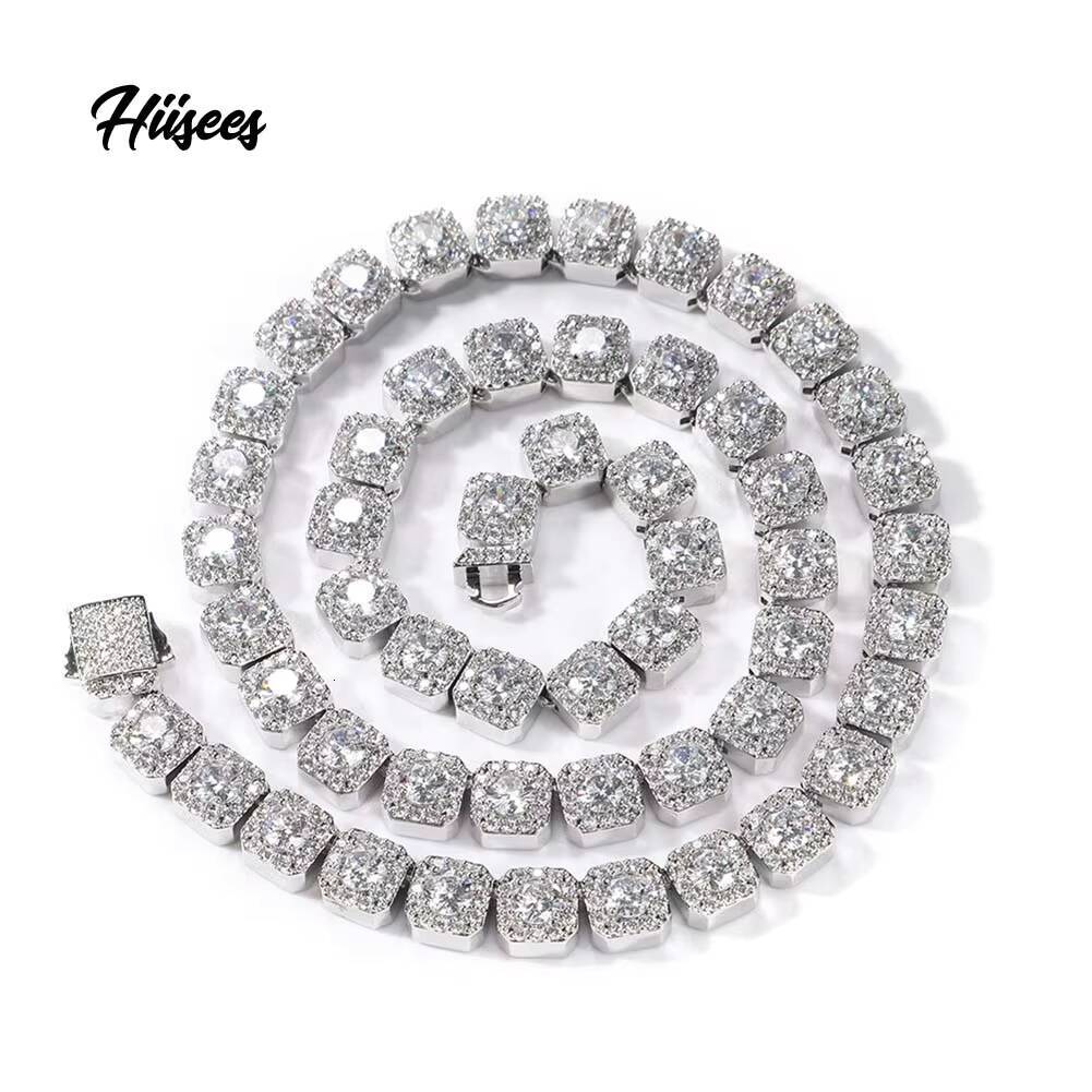10mm Mens Tennis Necklace Iced Out Brass Platinum Plated Square Big CZ Stone Summer Necklaces Trending Necklace for Women