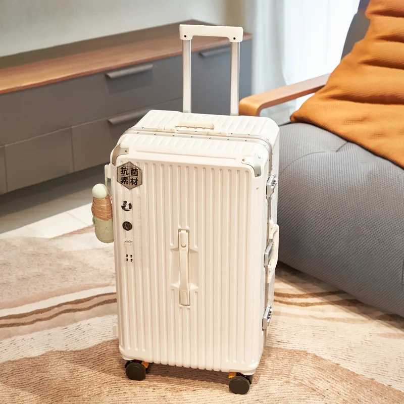 Large Capacity Travel Luggage Aluminum frame Suitcase pull rod Case 242832 with Cup Holder Travel Case Combination boxXJ250922-image-1076242248