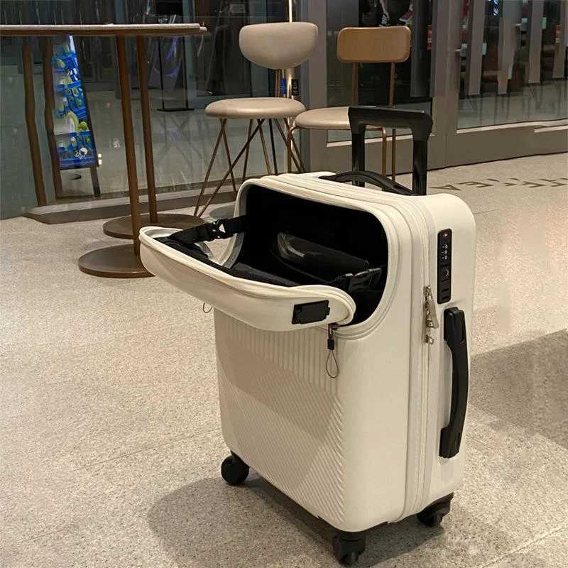 Front open suitcase expandable female small 20 boarding luggage light pull rod leather case 24 travel case male studentXJ250922-image-1076242153