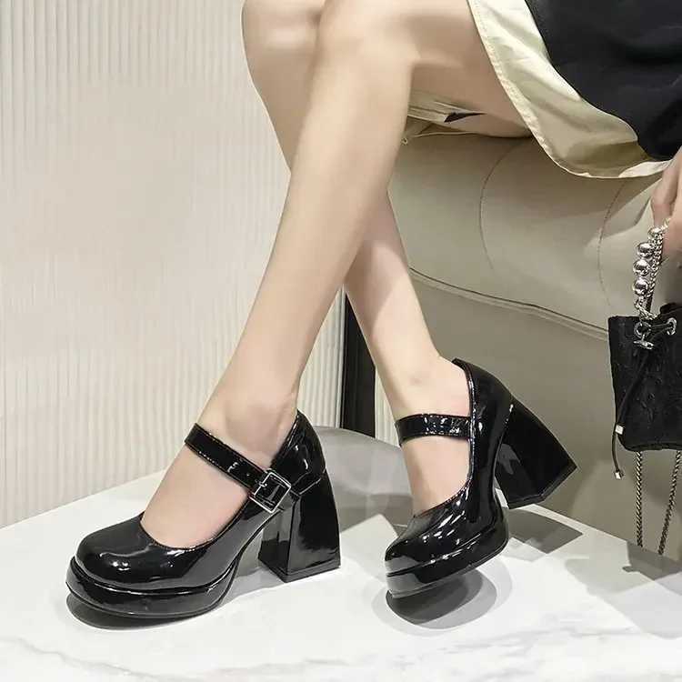 French Maryse Womens Shoes 2025 Autumn New Waterproof Platform Patent Leather High Heels Vintage Round Head Coarse Heel Single W250922