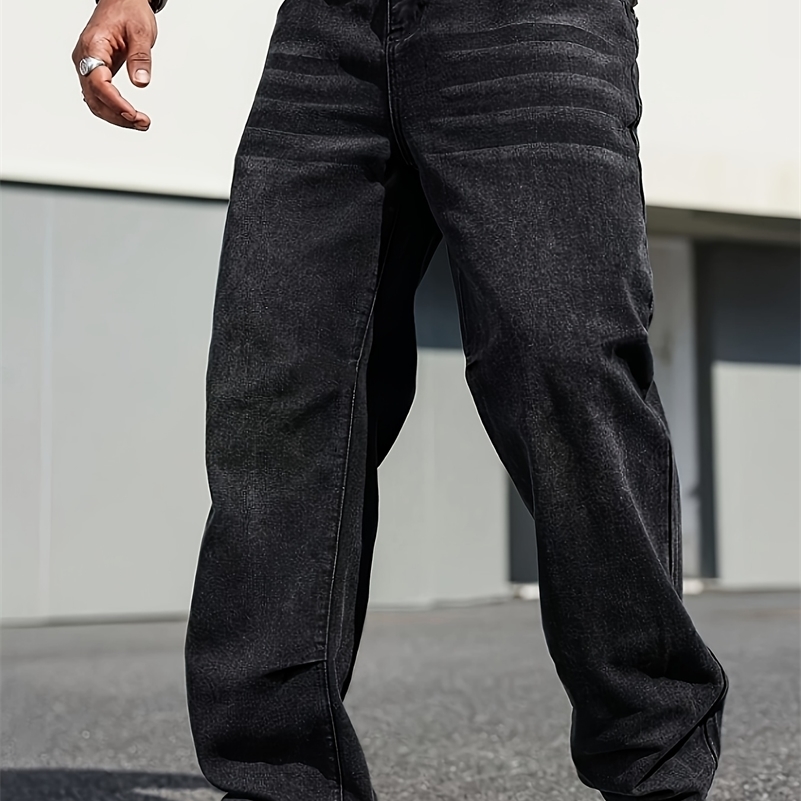Mens Classic StraightLeg Jeans Cotton Blend Dark Blue Denim NonStretch AllSeason Wear Comfort Fit with Slant Pockets y250921
