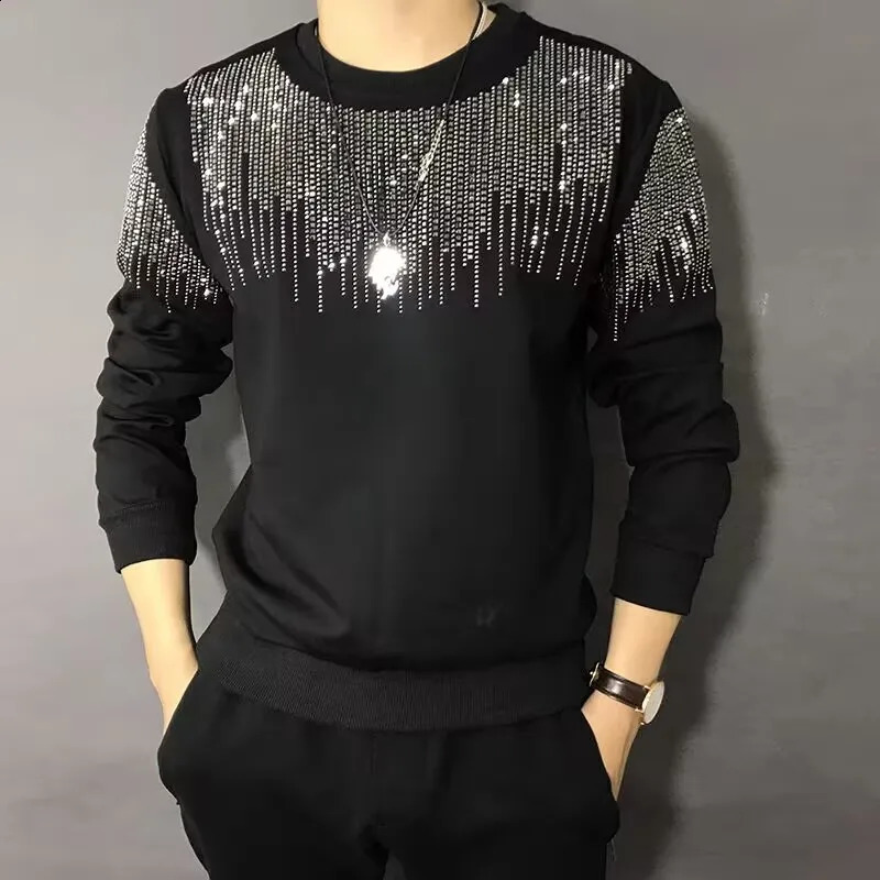 Mens Hoodie Blingbling Rhinestone Highgrade Male Pullover Party Cotton Long Sleeved Round Neck Clothes Handsome Man Clothing 250920