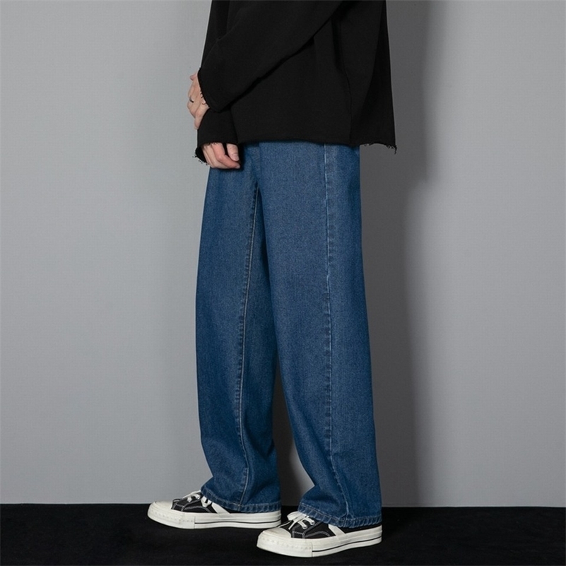 Korean Solid Colors Mens Casual Long Jeans Classic Man Four Seasons Straight Denim Wideleg Pants Light Blue Grey Black 3XL 250920
