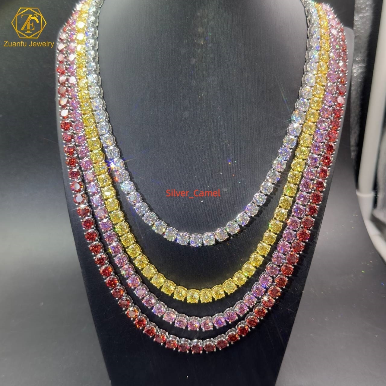 Iced Out Pass Diamond Tester Pink Yellow Red White Moissanite Diamond 2MM65MM Sterling Silver Necklace Chain Tennis Chain