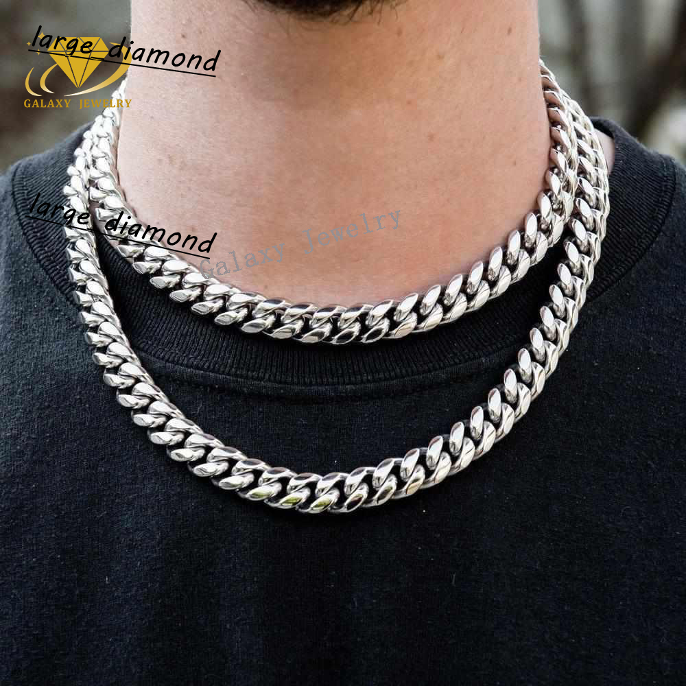 Hip Hop Real Gold Plated 12mm Bracelet Necklace 925 Sterling Silver Miami Cuban Link Vvs Moissanite Plain Cuban Chain