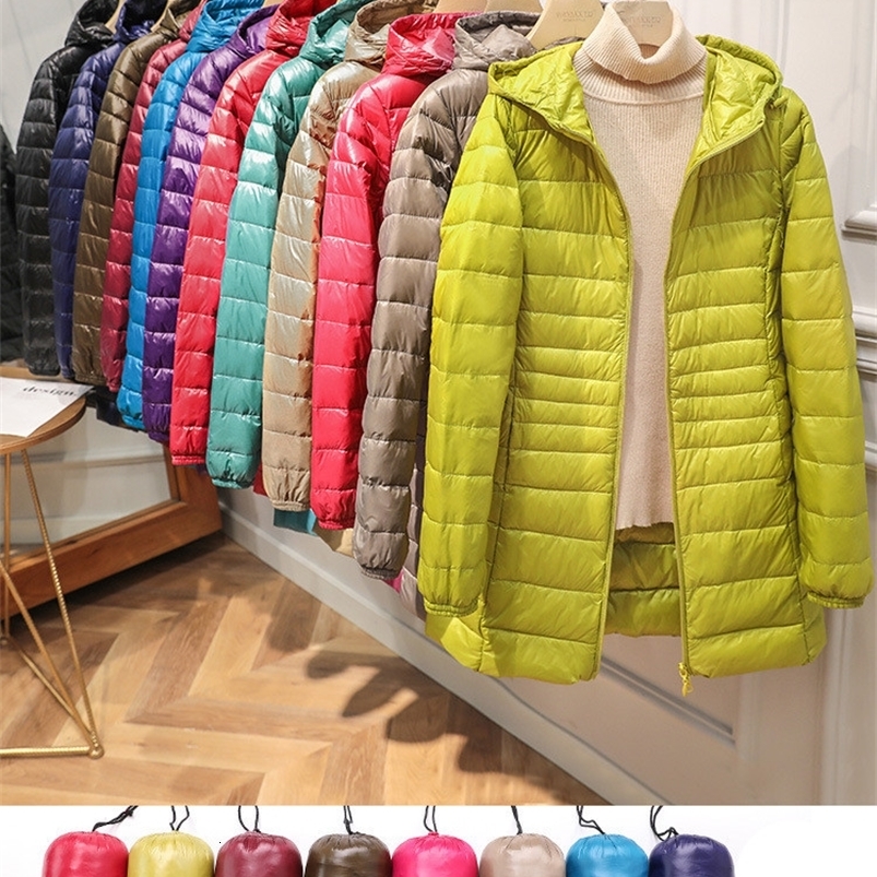 Female Long Warm Down Coat with Portable Storage Bag Women Light Down Jacket Ladies Overcoats HipLength High Street250920
