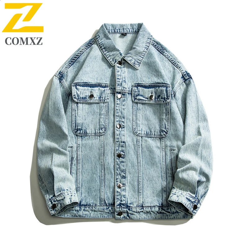 COMXZ Men Cotton Denim Jacket Casual Hip Hop Style Motorcycle Coat Vintage American Fashion Autumn Washed Denim Jackets 250920