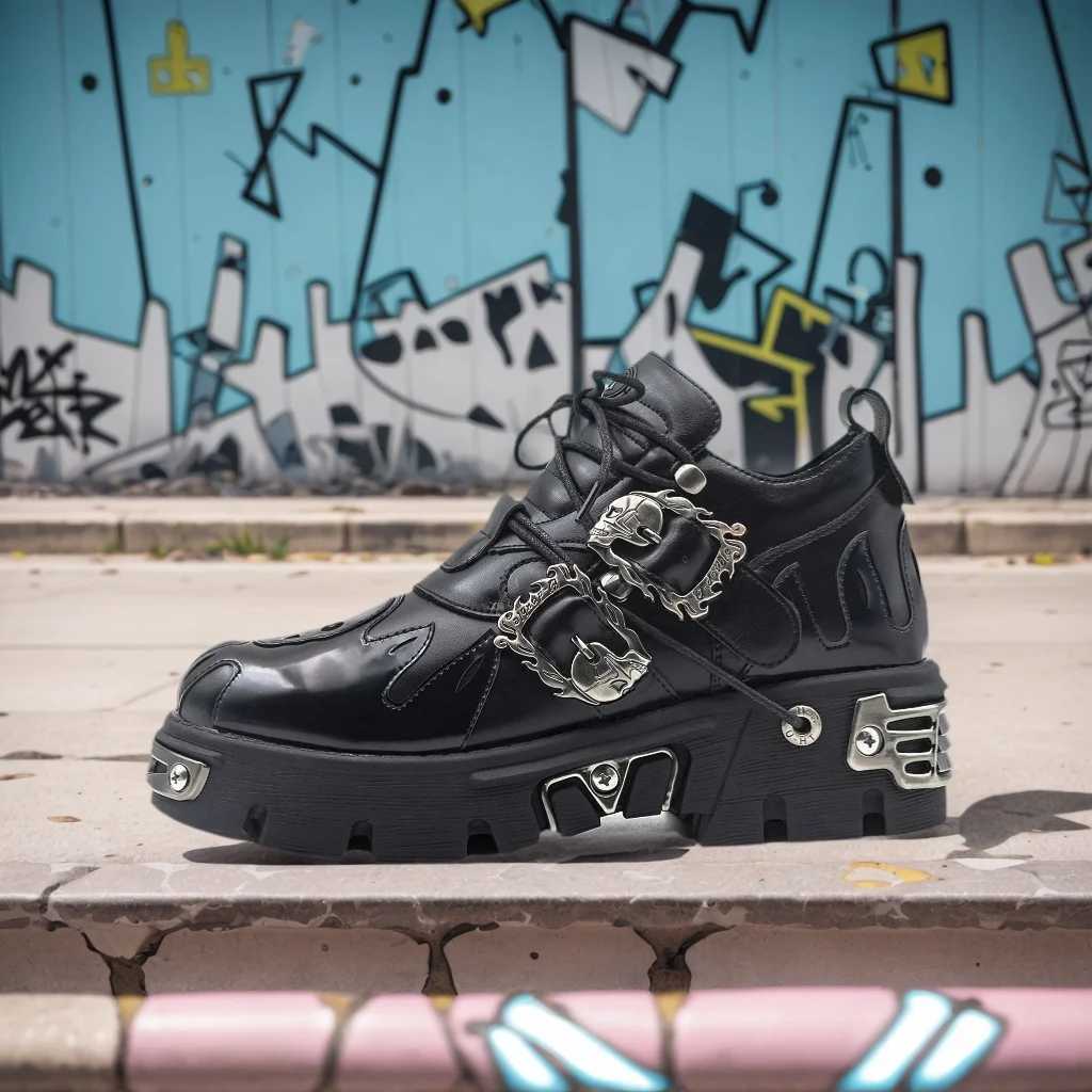2025 Men and Women Vintage Rock Couple Shoes New Dark Punk Leather Retro Boots Metal Niche Design Unisex Single Platform Shoes W250922
