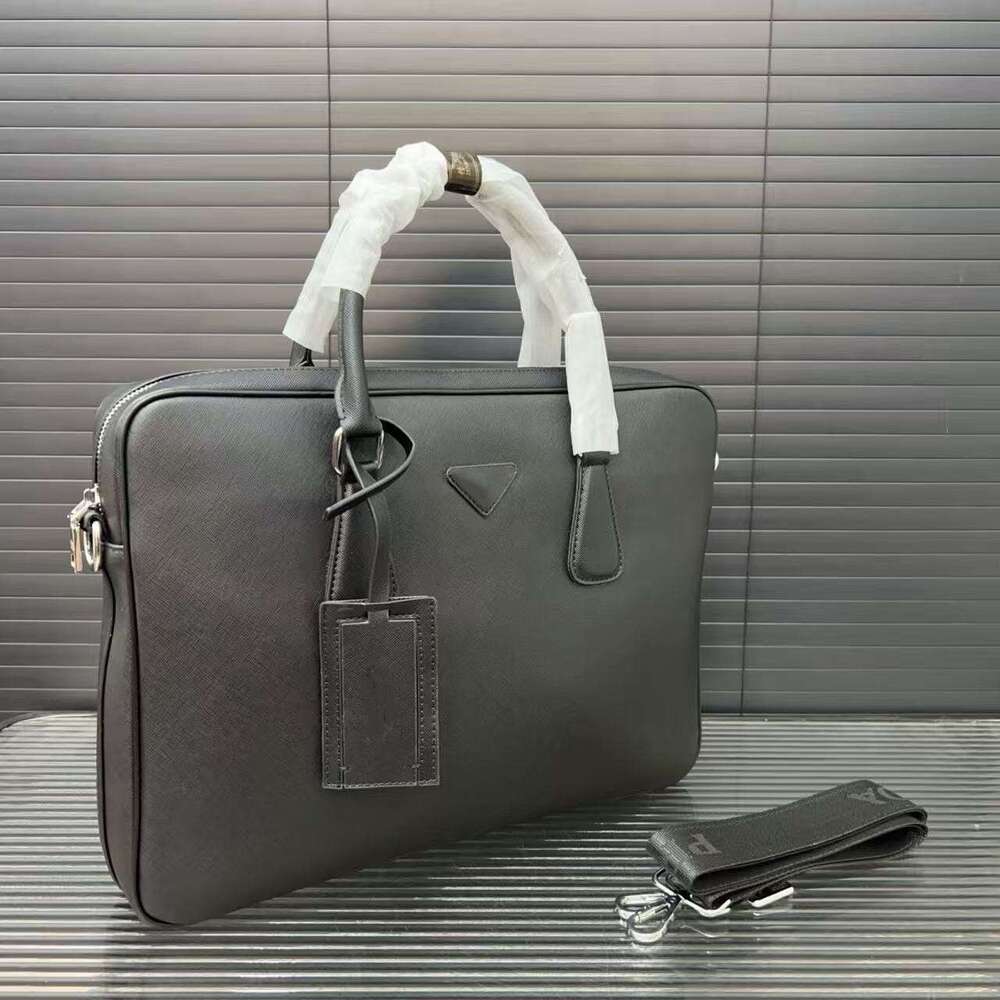Men schoolbag Briefcase One Shoulder Diagonal Handbag Computer Bag Genuine Leather Zipper Letter Canvas Interior Simple Casual Pocket Solid Handbags