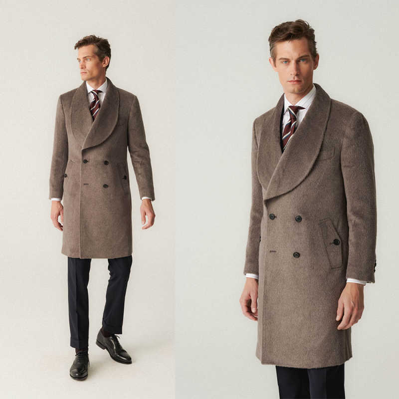 Modern Men Long Coat Button Wool Blends Overcoat Double Breasted Winter Autumn Warm Men's Suits Customized High Quality Customized