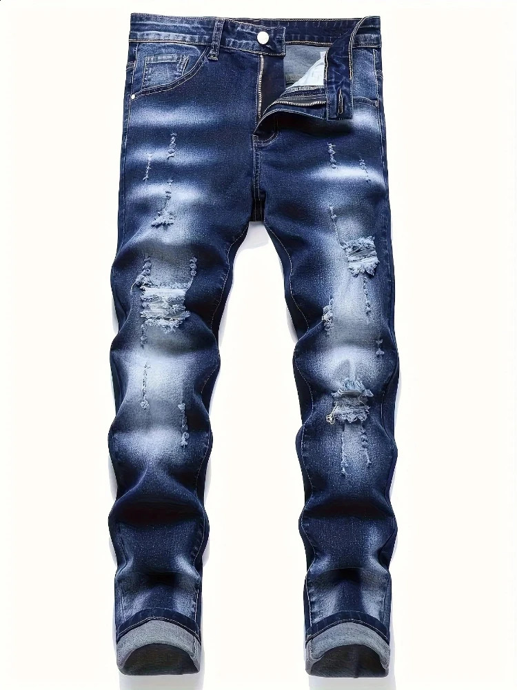 Riding Motorcycle Mens Pants Hip Hop Ripped Skinny Jeans Breathable Casual Fashion Blue Denim Trousers Streetwear Men Clothing 250920