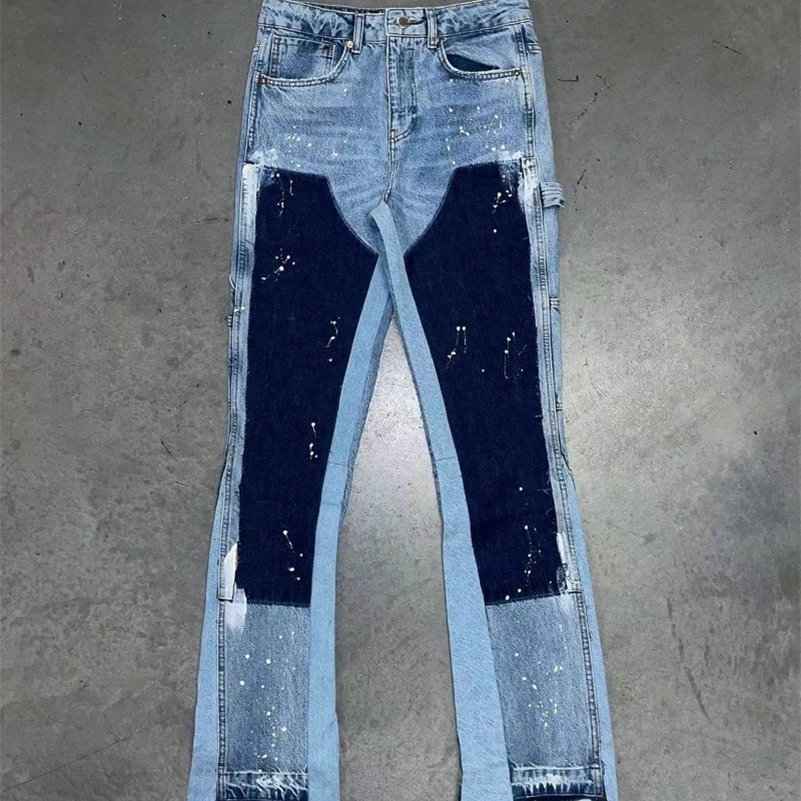 Punk High Street raw edge microtrumpet skinny jeans Men Y2k Pants biker rock style lowrise stretch floor length pants 250920