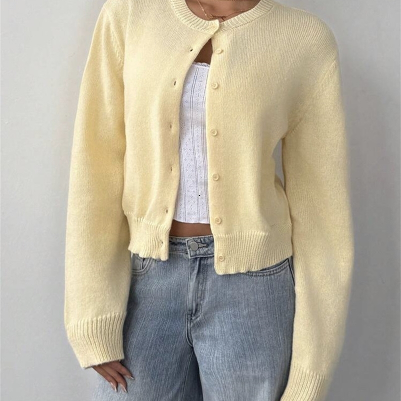 Autumn and winter simple plain color long sleeved cardigan knitted sweater y250920