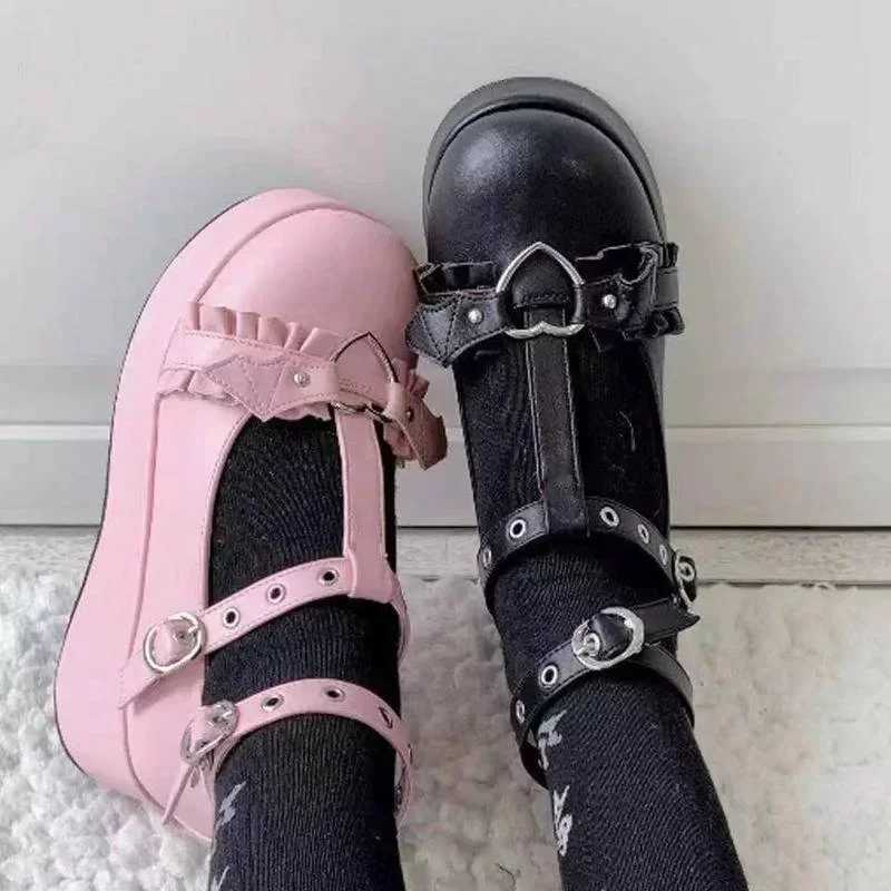 Chaussures de luxe Plateforme de femmes Chaussures punk gothiques lolita dames coins mary janes plates décontractées