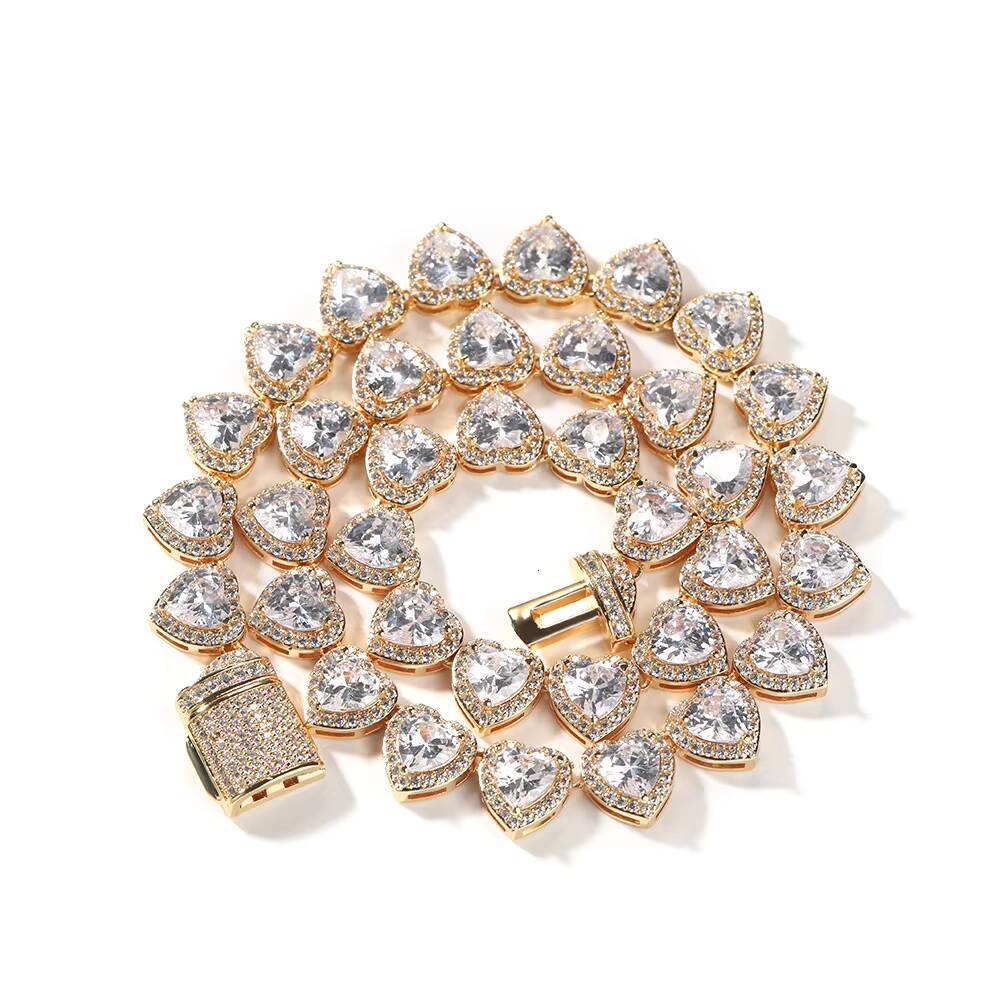 Iced Out Colorful Heart Shape 10mm Tennis Chain HipHop Bling Jewelry Brass 18K Gold Plated Heart New Fashion Shiny Necklace