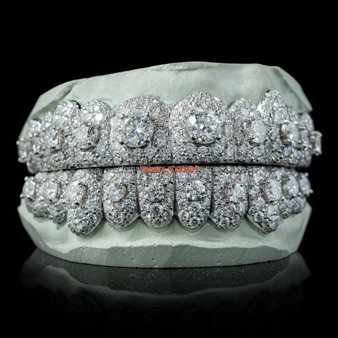 S925 Silver 10K 14K 18K VVS Moissanite Grillz Custom Gold Teeth Grillz Round Brilliant Cut Hip Hop Diamond Grillz for Men Women