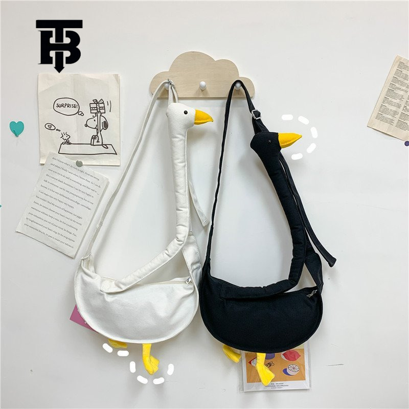 TB BHULAMTE Free Shipping New Designer Bag Trendy Cute Duck Head Canvas Bag For Women 2025 Fashion Funny Adorable Ugly Duck Student Crossbody Should
