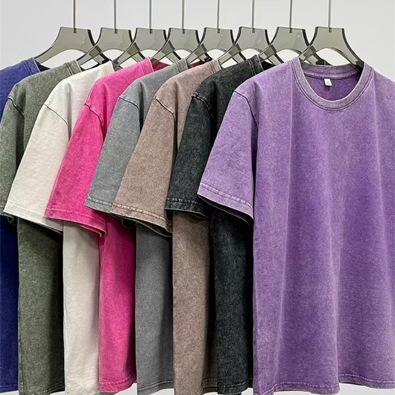 Summer Washed TShirts 230G Heavy Cotton Vintage Faded Color Oversized Unisex Basic Tee Short Sleeve Loose Workout Tops 250920
