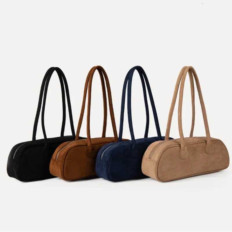 Korean Designer Suede Baguette Women Suede Boston Tote Bag Shoulder Zipper Handbag Solid Color Multipocket Clutch Purse Gift W250922