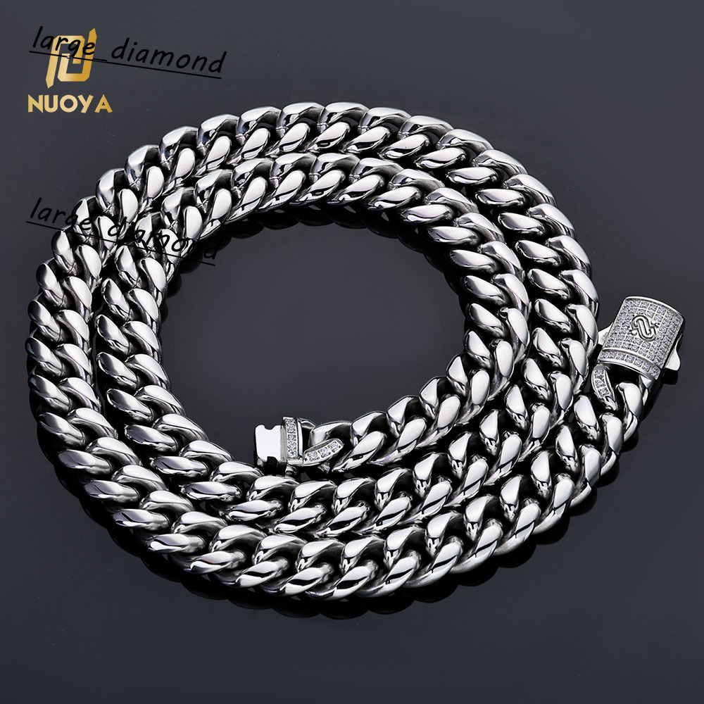 Custom Hip Hop Stainless Steel Cuban Chain Iced Out Moissanite Clasp 18K Gold Plated Cuban Link Chain Necklace Fine Jewelry