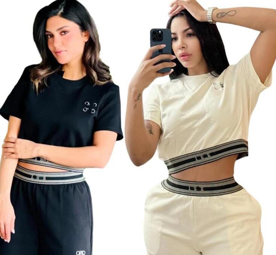 Designer Women's Tracksuits à manches courtes Crop Tops Casual Shorts correspondant Ensemble d'été Print Fitness Trackout Tracksuit 2 Pieces sets