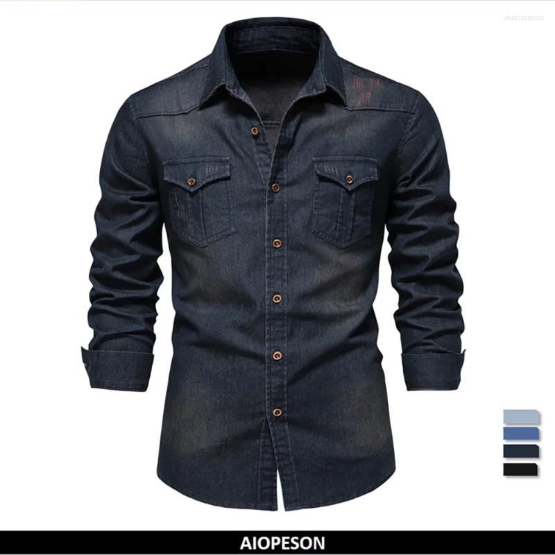 Chemises décontractées pour hommes 2025 Brand élastique Coton Denim Shirt Men Men à manches longues Cowboy pour les vêtements de créateurs pour h