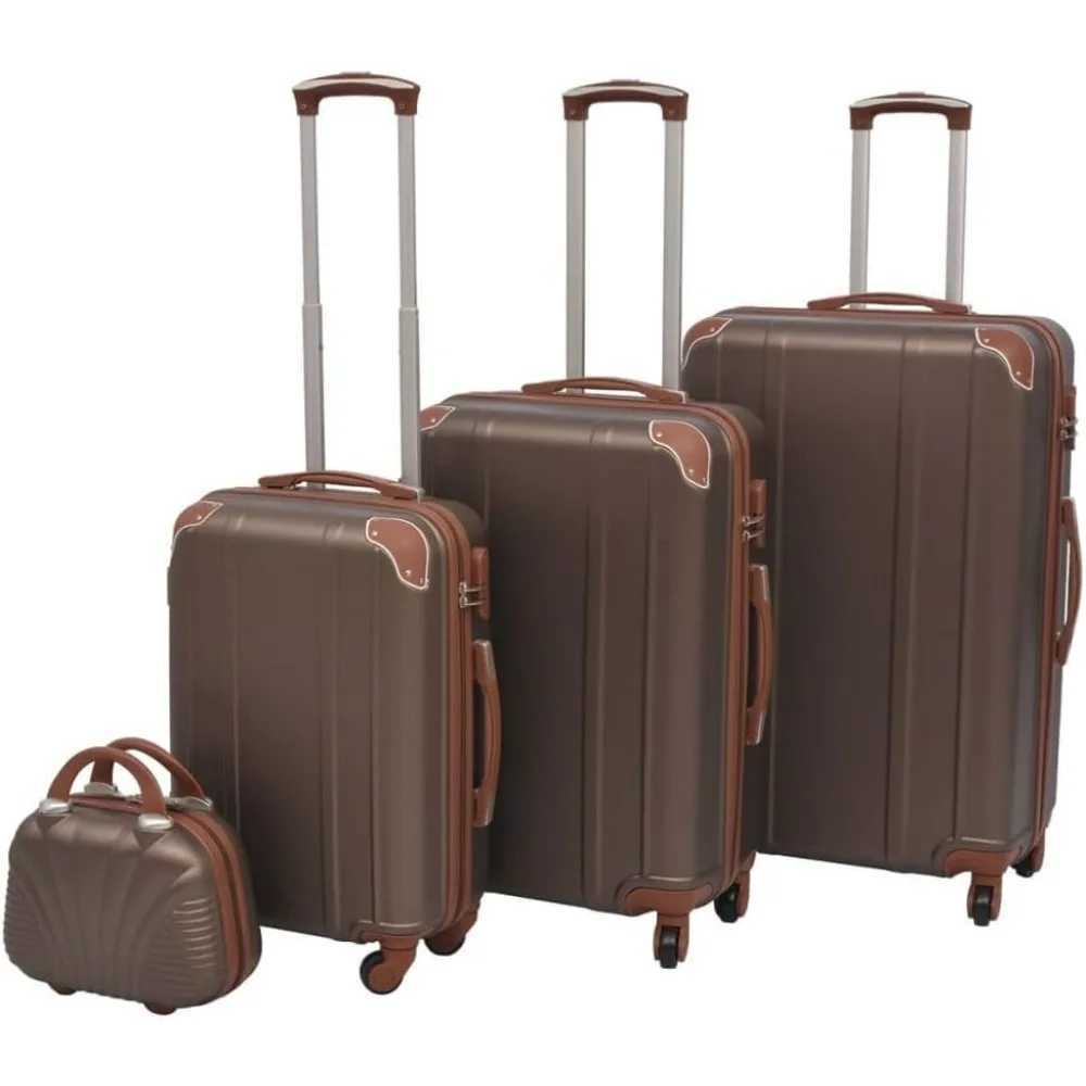 vidaXL 4 Piece Hardcase Trolley Set Coffee Trip Traveling Luggage SuitcaseXJ250922-image-1076246394