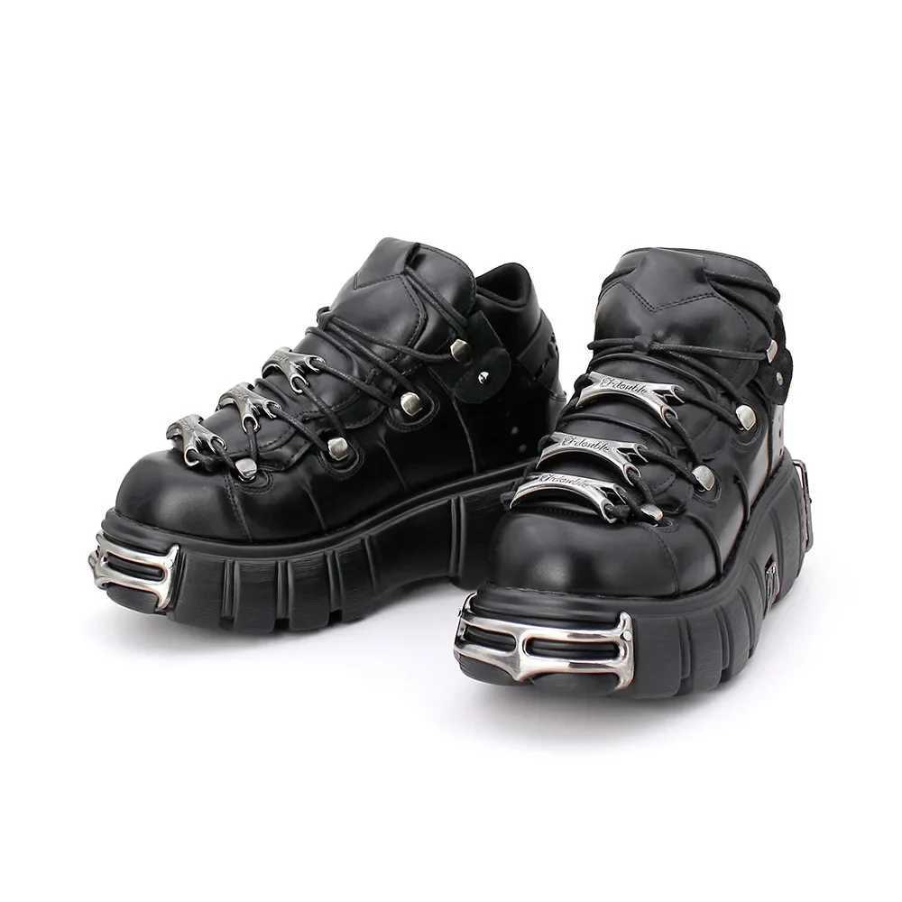Womens Punk Style Leather Shoes Laceup Heel Height 6CM Platform Female Gothic Ankle Boots PU Biker Boots Thick Bottom Sneakers W250922