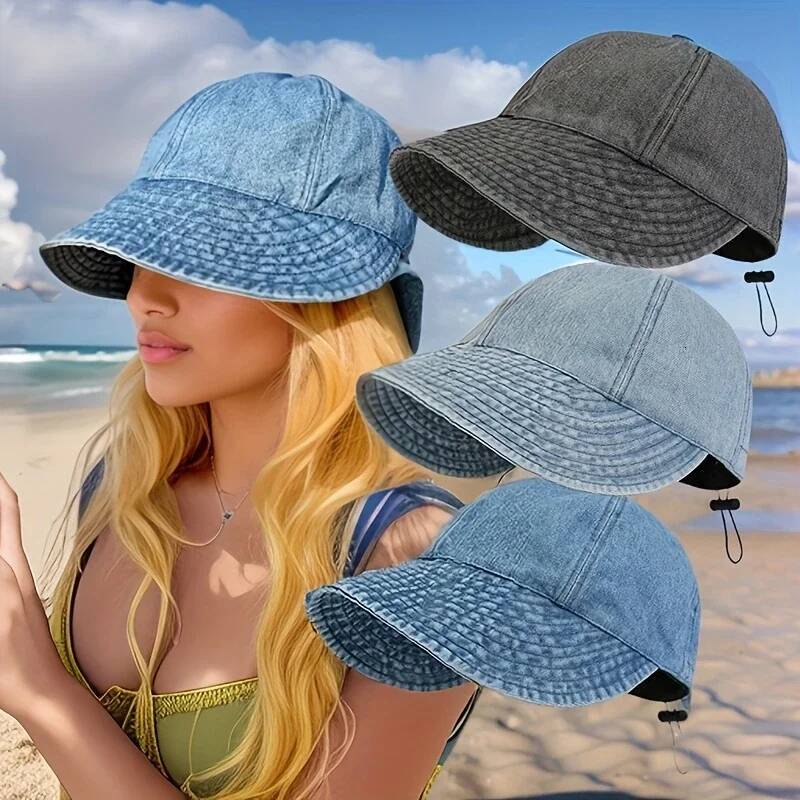 Summer Sun Cowboy Foldable Wide Brim Women Bucket Hat Girl Lady UV Protection Adjustable Outdoor Beach Panama Ponytail Cap ddmythur
