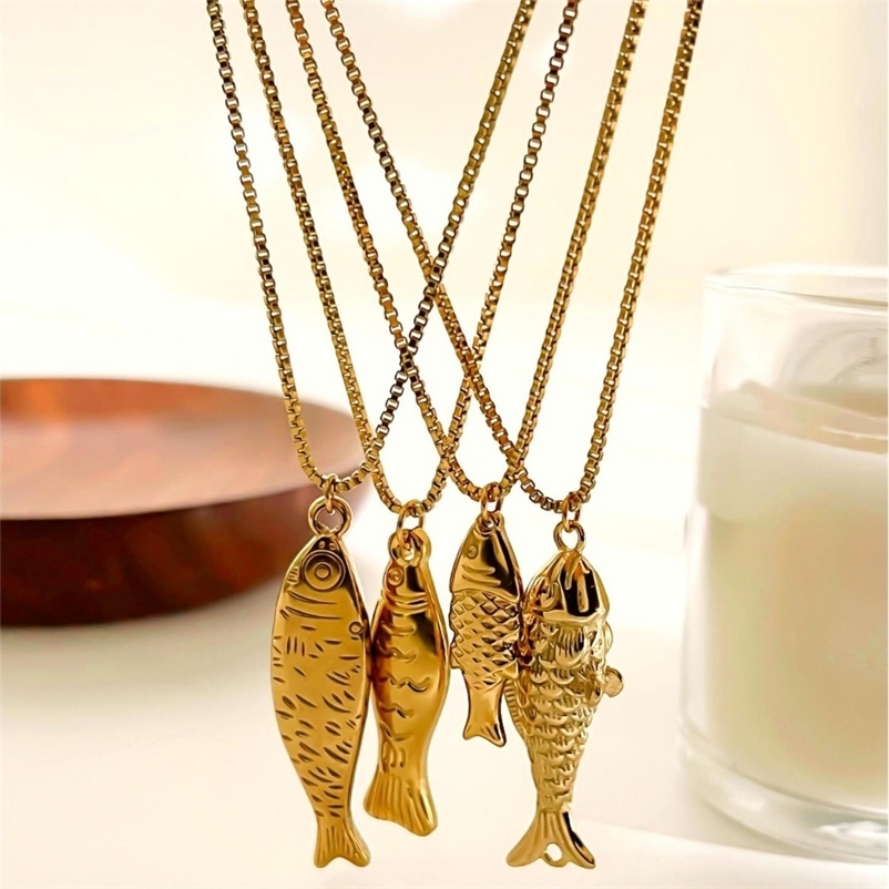 12pcsLot Cute Gold Plated Small Fish Pendant Necklace for Women Waterproof Beach Party Jewelry Summer Gift 250920