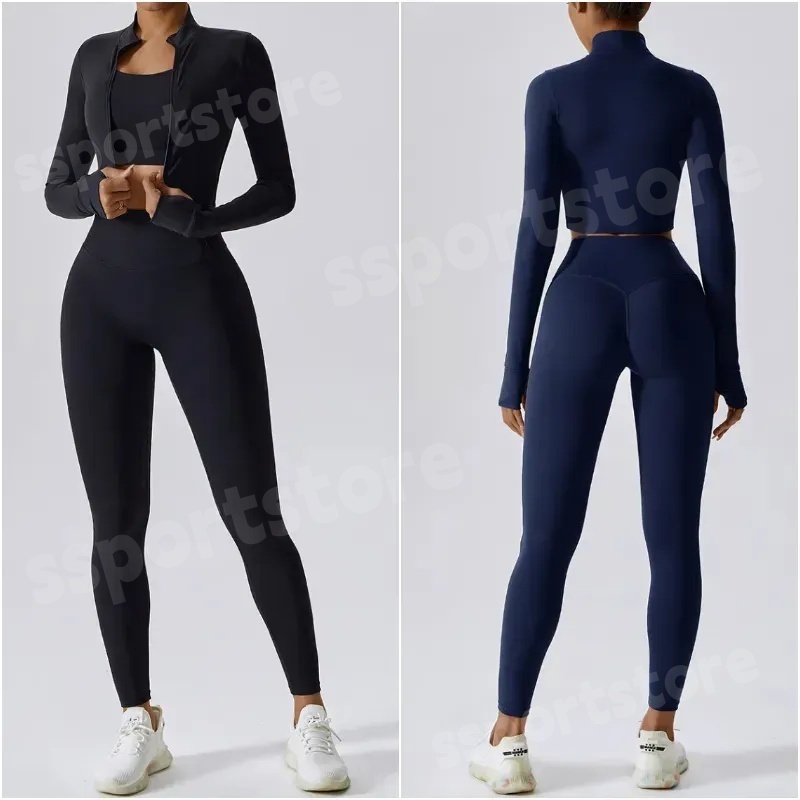Womens Yoga Outfit Three Pieces Suits Vest+Pants+Jackets pilates Set Exercise Close-Fitting Fitness Wear Running Elastic Workout Tracksuit designer