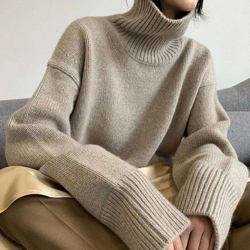 2022 Autumn And Winter New Thick Cashmere Women High Neck Pullover Warm Loose Knitted Base Sweater Jacket Tops
