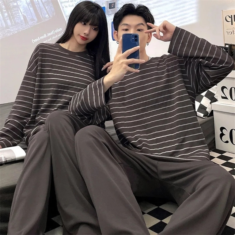 Cotton Couple Pajamas Sets for Women Men Plus Size Sleepwear Comfortable Homewear Autumn Spring Leisure Loungewear Pijamas 240828