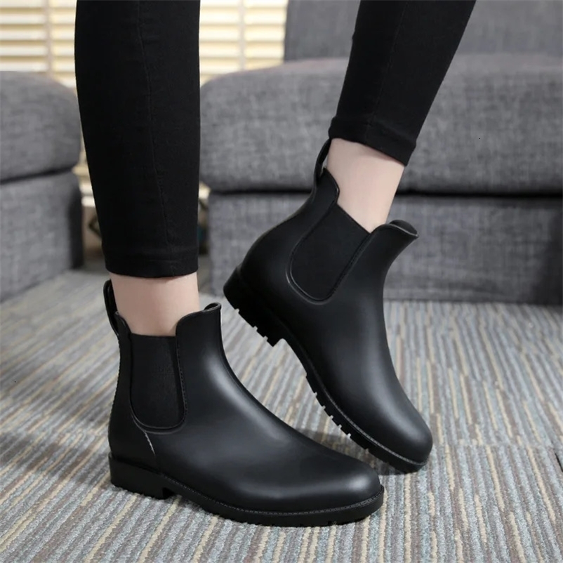 Chelsea Rain Shoes Woman Ankle Rainboots Rubber Boots Non-slip Water Shoes Female Galoshes Overboot for Adult 240607bj