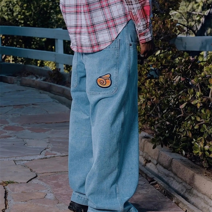 Y2k Baggy Straight Wide Leg Jeans Men Vintage Streetwear Washed Denim Pants Blue Trousers Hip Hop Embroidery JNCO Women Jeans 240819