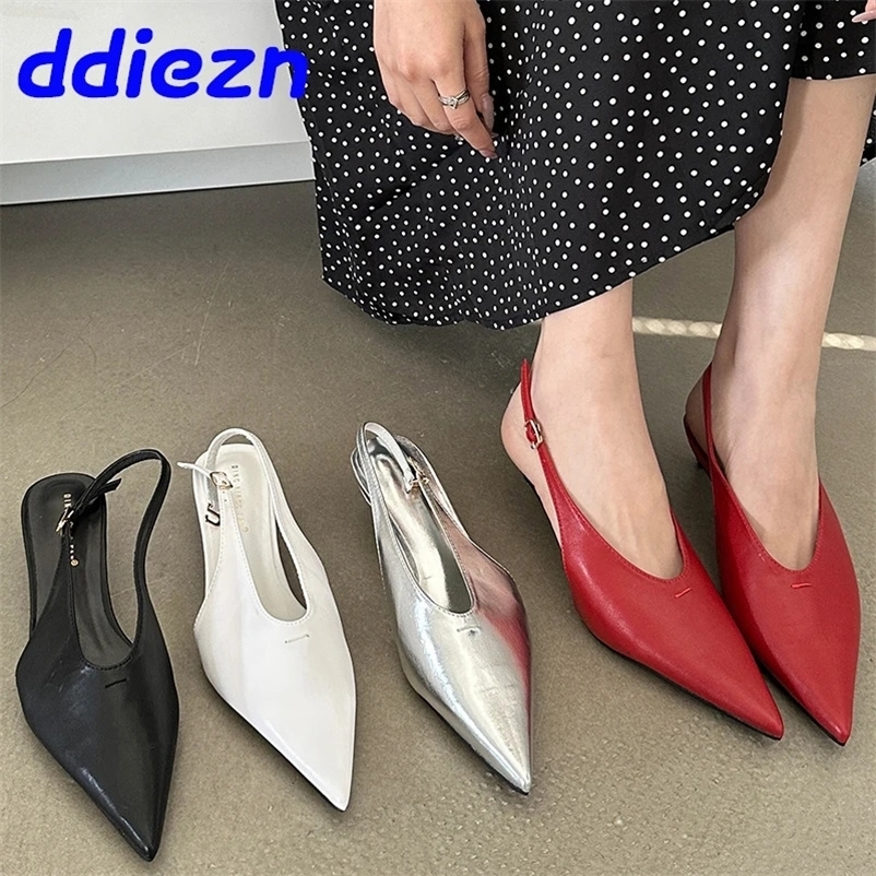 2024 Slingbacks Low Heel Womens Shoes Fashion Pointed Toe Elegant Womens Shoes Light Pump Red Shoes 240710bj