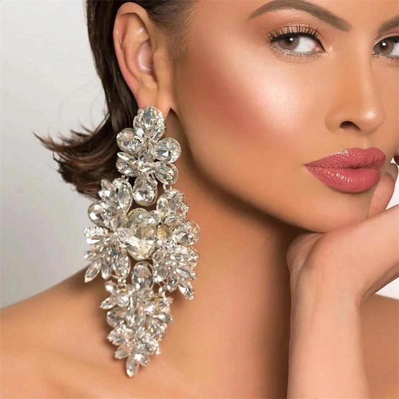 Stonefans Temperament Oversize Rhinestone Earrings Decoration for Women 2024 Elegant Bling Crystal Dangle Earrings Party Jewelry 250519bj