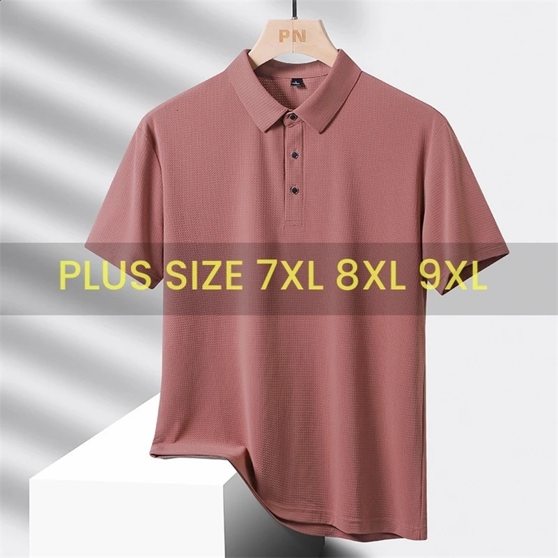 Large Size 9xl 8xl Summer High Quality Breathable Fashion Short Sleeves Quick Dry Black Blue Red Nylon Ice Silk Polo Shirts Men 250322