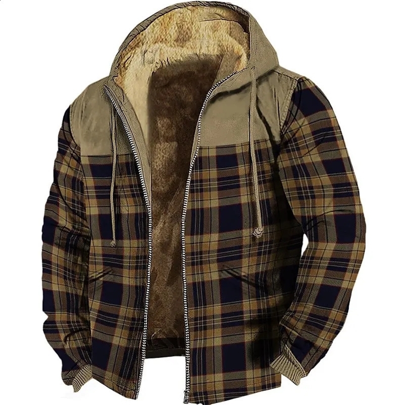 Mens Zipper Hoodie Winter Wool Parka Coat Retro Programmer Plain Jacket Sportswear Coat Daily Hooded Zipper Coat 241205