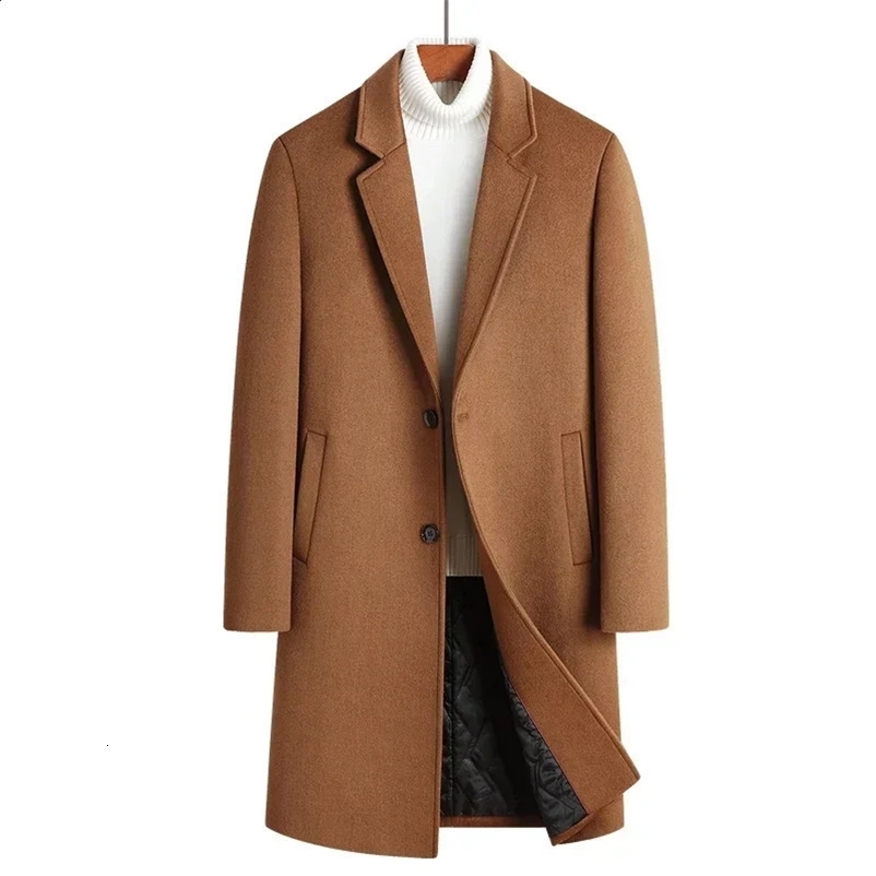 Wool 54.3% autumn and winter mens woolen coat medium and long suit collar cotton thickened woolen coat mens coat 241223bj