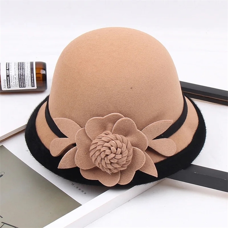 Wide Brim Hats Bucket Panamanian Women s Fireworks Hat Banquet Fashionable And Elegant Winter Woolen Warm Aand Cold K82 231117bj