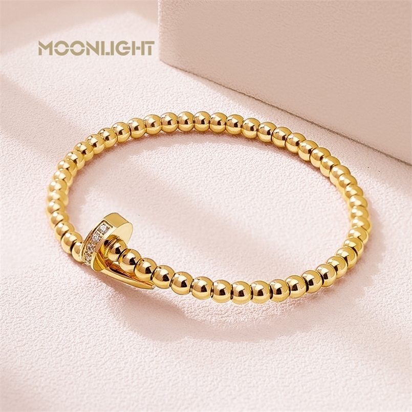 Charm Bracelets High Quality Classic Round Beads Nail Wristband Bangles Fashion Jewelry Zirconia For Women Accessories 230511