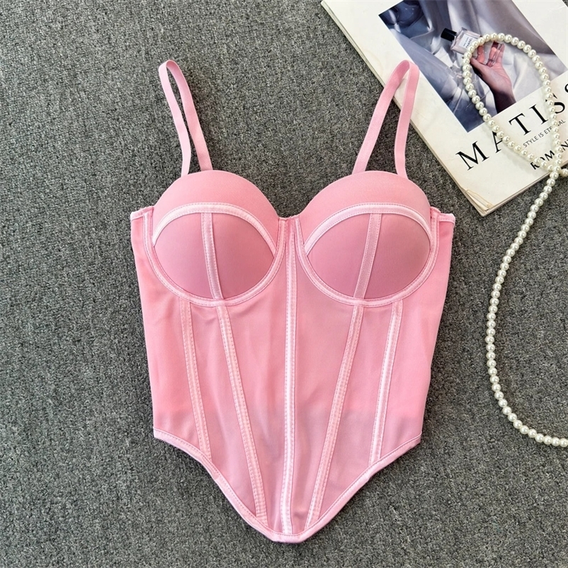 Chic Vintage Sweet Camis fishbone Asymmetrical Tank Top Slim Crop Top Sexy Corset Bustier Women Summer Clothin250222bj