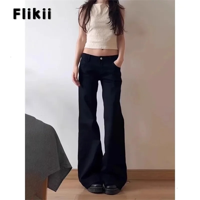Casual Style Harajuku Jeans Vintage Punk Aesthetic Emo Loose Washed Pants Autumn Women Solid Y2K Wide Leg Denim Trouser 250226