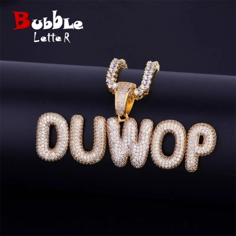 Bubble Letter Custom Name Plates Necklaces for Men Personalized Pendant Charm Zircon Hip Hop Jewelry Iced Out Collares 250305
